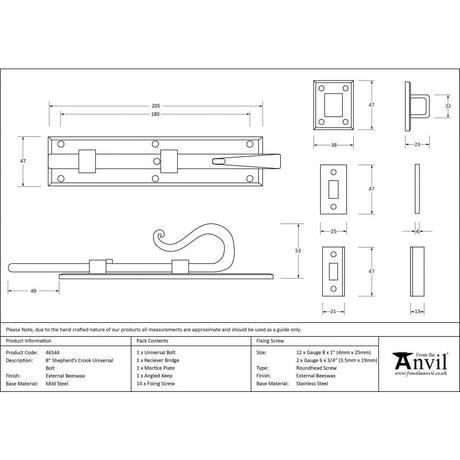 From The Anvil Accessories Beeswax / Straight Surface Bolts / 200mm / 8" From The Anvil - External Beeswax 8" Shepherd's Crook Universal Bolt