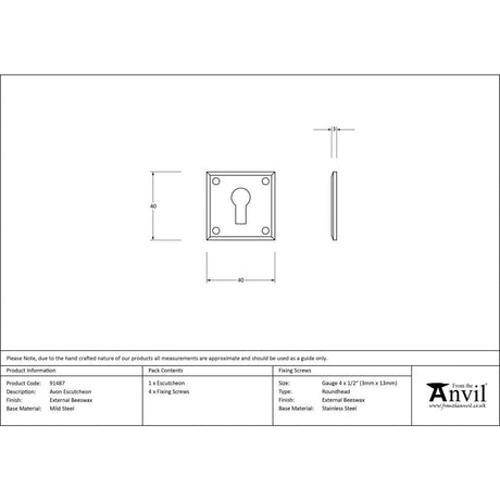 From The Anvil Door Furniture External Beeswax / Mortice Key Profile Escutcheons From The Anvil - External Beeswax Avon Escutcheon