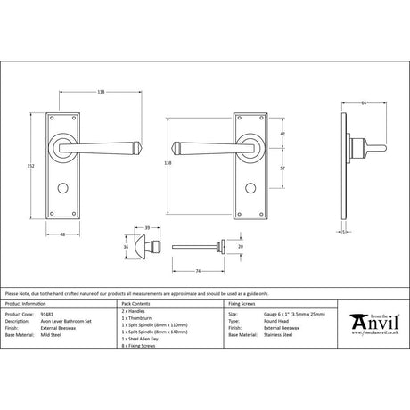 From The Anvil Door Furniture External Beeswax / Bathroom Lock Handles From The Anvil - External Beeswax Avon Lever Bathroom Set