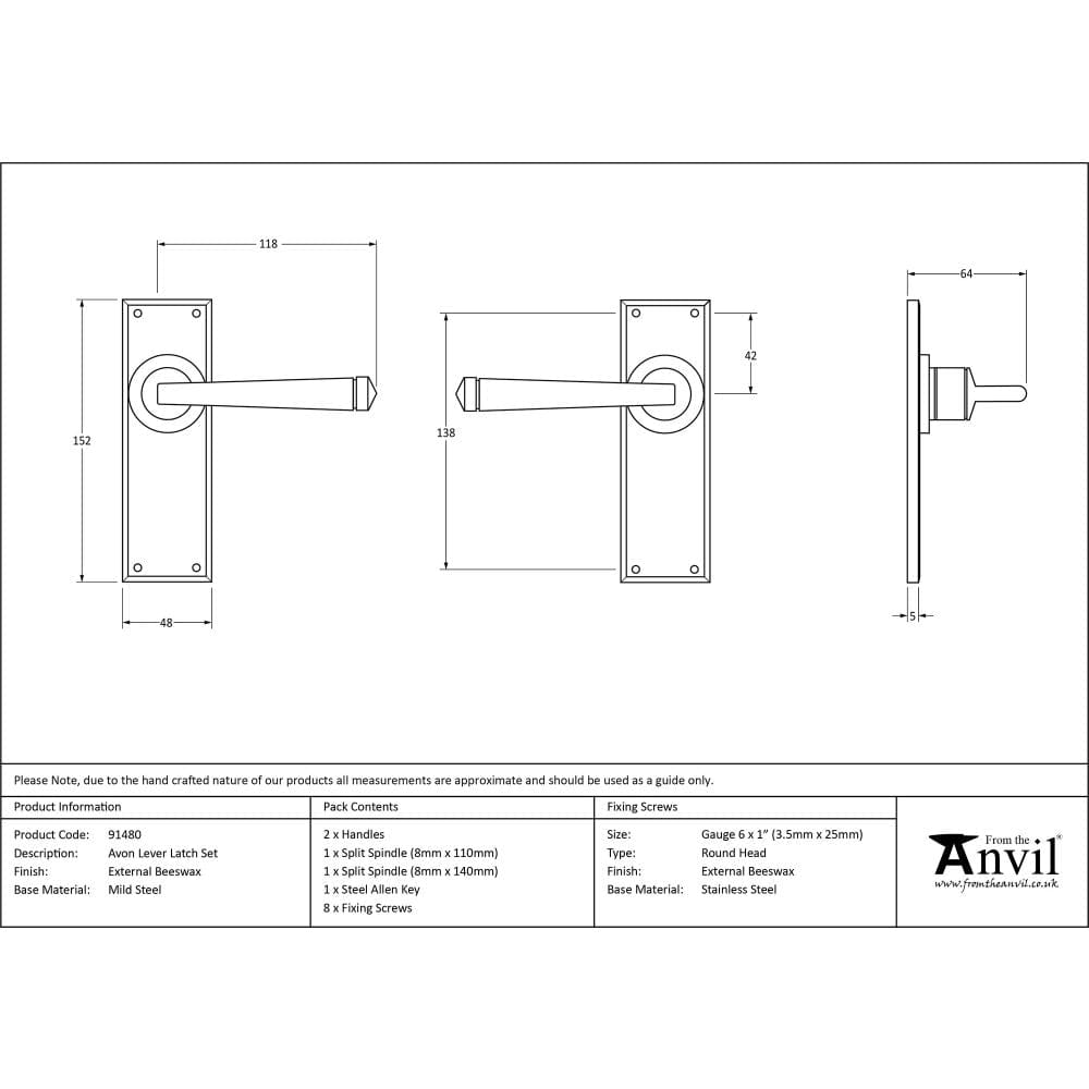 From The Anvil Door Furniture External Beeswax / Latch Handles From The Anvil - External Beeswax Avon Lever Latch Set
