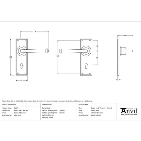From The Anvil Door Furniture External Beeswax / Std. Lock Handles From The Anvil - External Beeswax Avon Lever Lock Set