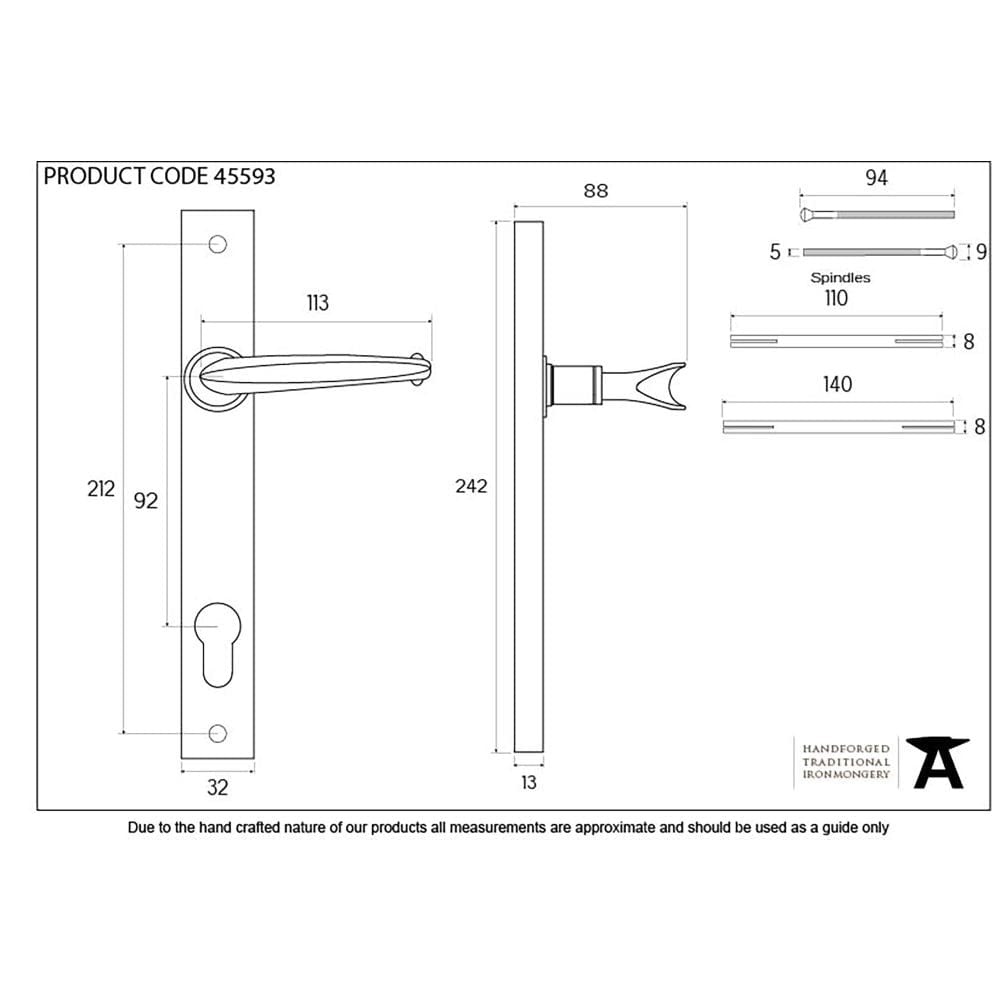 From The Anvil Door Furniture External Beeswax / Multi Point Lock Set / 92mm c/c From The Anvil - External Beeswax Cottage Slimline Lever Espag. Lock Set