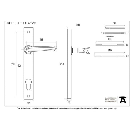 From The Anvil Door Furniture External Beeswax / Multi Point Lock Set / 92mm c/c From The Anvil - External Beeswax Cottage Slimline Lever Espag. Lock Set