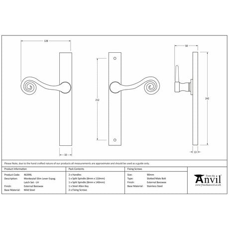 From The Anvil Door Furniture External Beeswax / Multi Point Latch Set From The Anvil - External Beeswax Monkeytail Slimline Lever Espag. Latch Set -LH