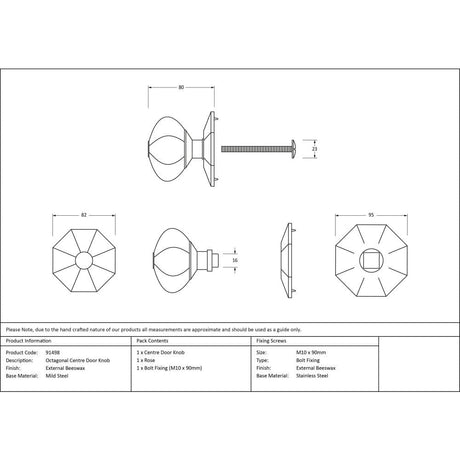 From The Anvil Door Furniture External Beeswax / Octagonal Centre Door Knob From The Anvil - External Beeswax Octagonal Centre Door Knob