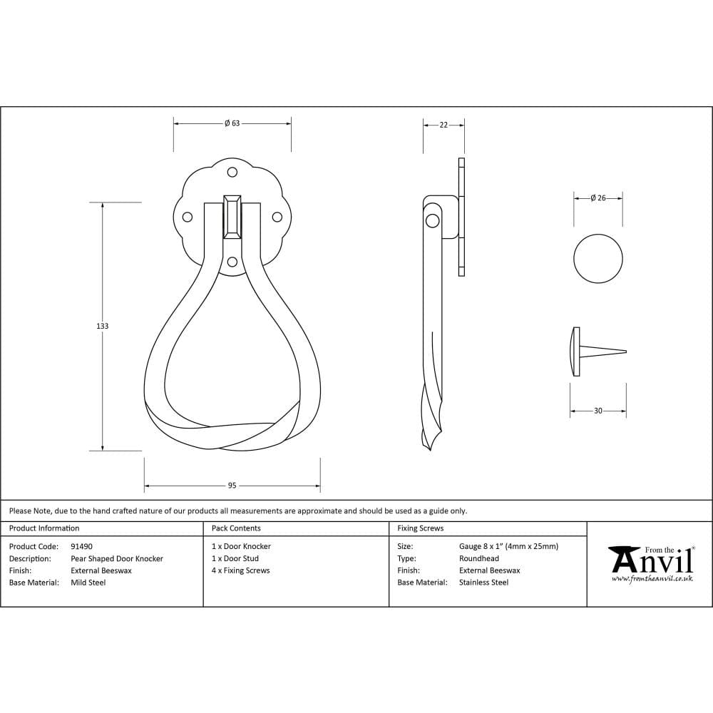 From The Anvil Door Furniture External Beeswax From The Anvil - External Beeswax Pear Shaped Door Knocker