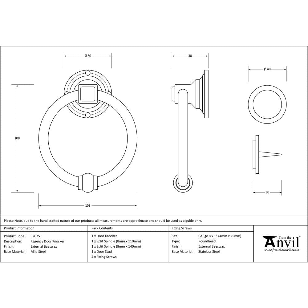 From The Anvil Door Furniture External Beeswax From The Anvil - External Beeswax Regency Door Knocker