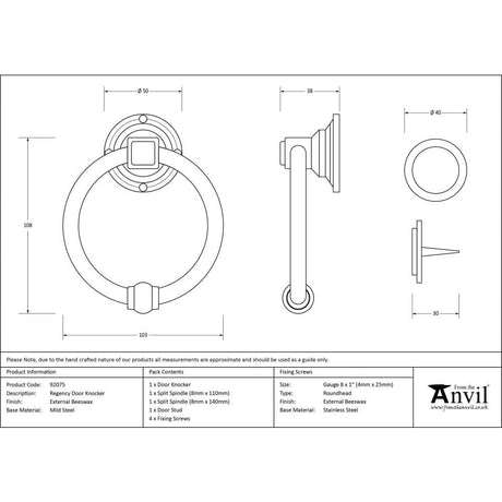 From The Anvil Door Furniture External Beeswax From The Anvil - External Beeswax Regency Door Knocker