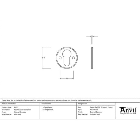 From The Anvil Door Furniture External Beeswax / Euro Profile Escutcheons From The Anvil - External Beeswax Regency Euro Escutcheon