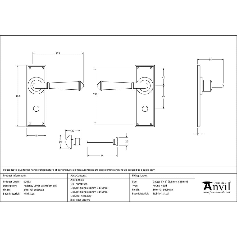From The Anvil Door Furniture External Beeswax / Bathroom Lock Handles From The Anvil - External Beeswax Regency Lever Bathroom Set