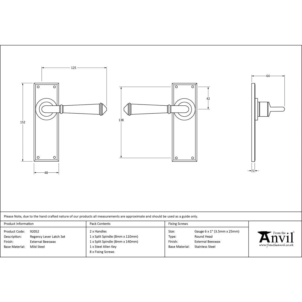From The Anvil Door Furniture External Beeswax / Latch Handles From The Anvil - External Beeswax Regency Lever Latch Set