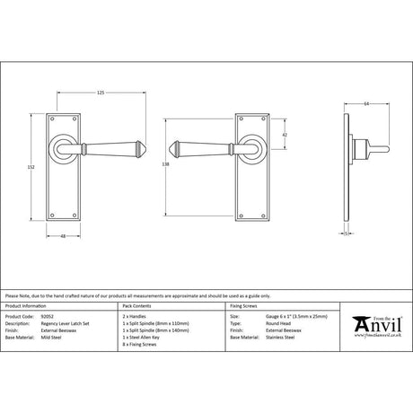 From The Anvil Door Furniture External Beeswax / Latch Handles From The Anvil - External Beeswax Regency Lever Latch Set