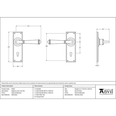 From The Anvil Door Furniture External Beeswax / Std. Lock Handles From The Anvil - External Beeswax Regency Lever Lock Set