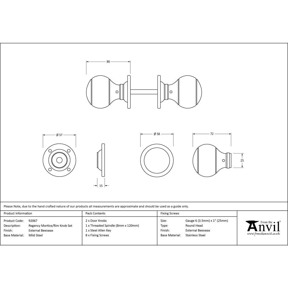 From The Anvil Door Furniture External Beeswax / Mortice/Rim Knobs From The Anvil - External Beeswax Regency Mortice/Rim Knob Set