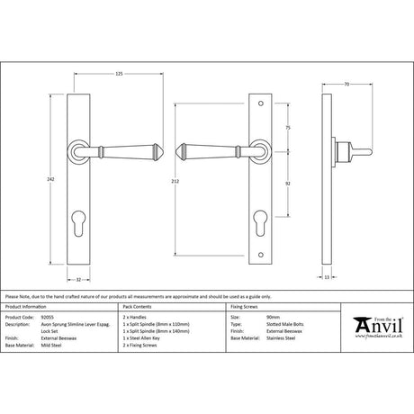 From The Anvil Door Furniture External Beeswax / Multi Point Lock Set / 92mm c/c From The Anvil - External Beeswax Regency Slimline Lever Espag. Lock Set