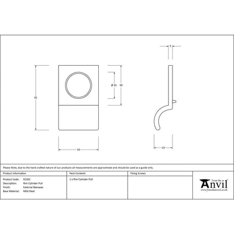 From The Anvil Door Furniture External Beeswax / Rim Profile Cylinder Pulls From The Anvil - External Beeswax Rim Cylinder Pull