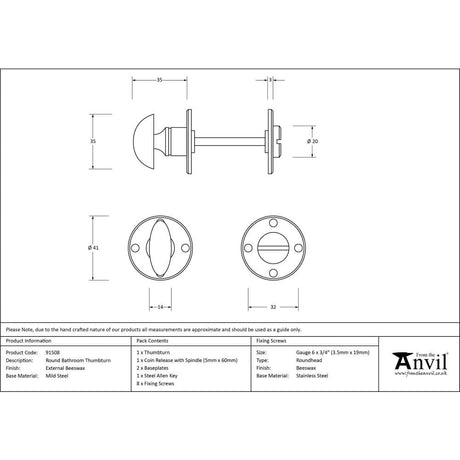 From The Anvil Door Furniture External Beeswax / No From The Anvil - External Beeswax Round Bathroom Thumbturn