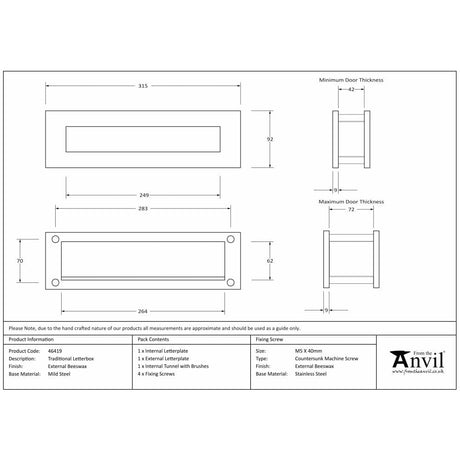 From The Anvil Door Furniture External Beeswax / Sleeved Letterbox / 315 x 92mm From The Anvil - External Beeswax Traditional Letterbox