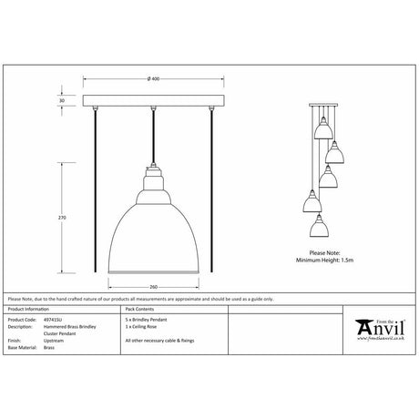 From The Anvil Electrical Hammered Brass / Cluster Pendants From The Anvil - Hammered Brass Brindley Cluster Pendant in Upstream