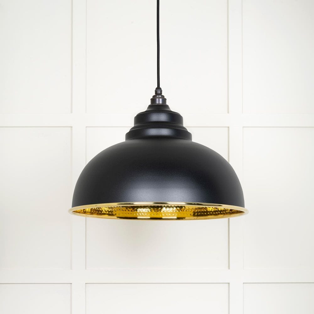 From The Anvil Electrical Hammered Brass / Ceiling Pendants From The Anvil - Hammered Brass Harborne Pendant in Elan Black