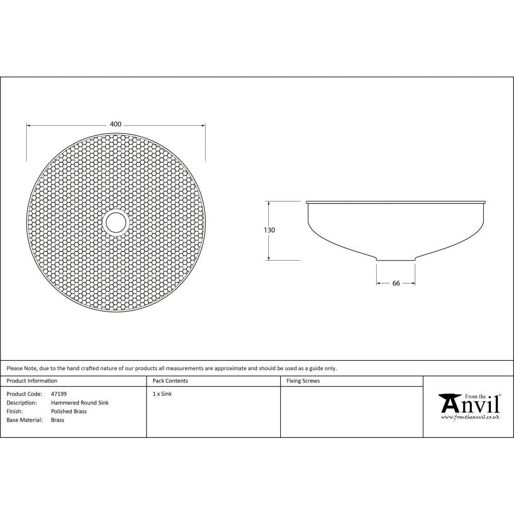 From The Anvil Home & Garden Hammered Brass / Sinks / Round Sink From The Anvil - Hammered Brass Round Sink