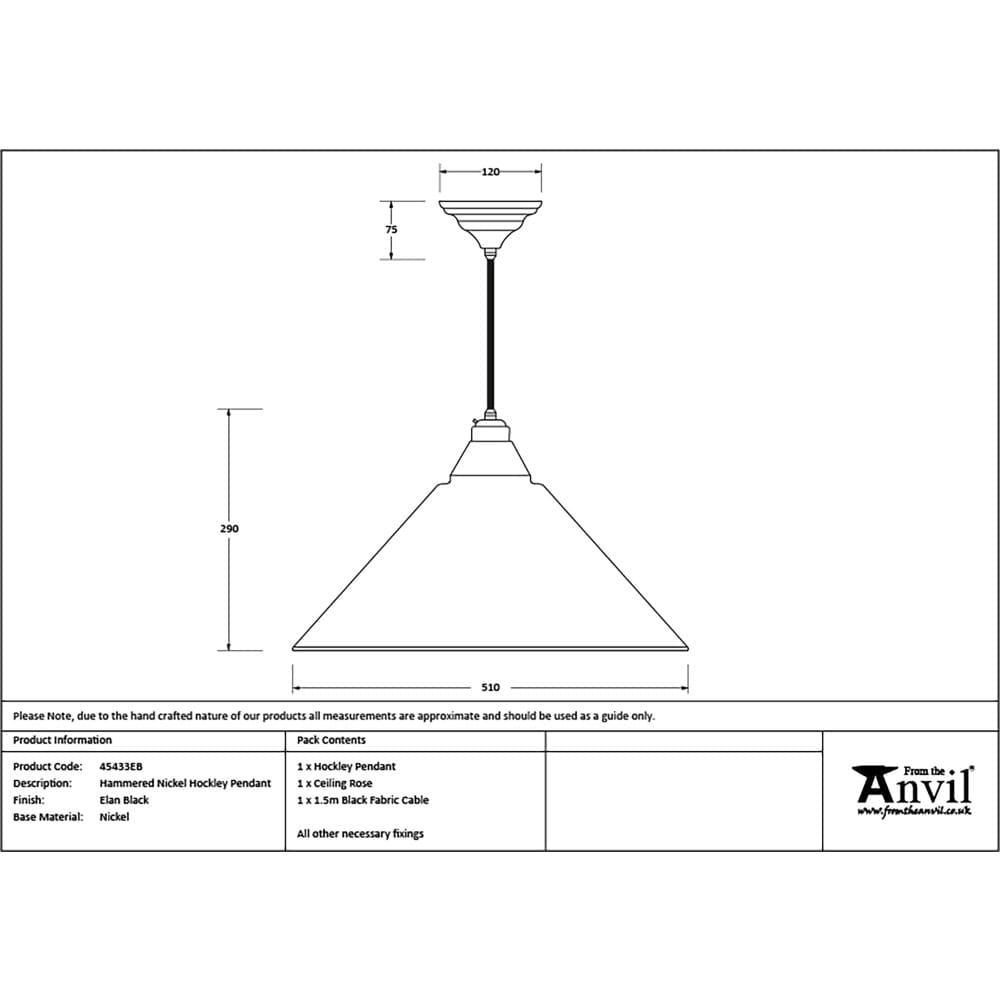 From The Anvil Electrical Hammered Nickel / Ceiling Pendants From The Anvil - Hammered Nickel Hockley Pendant in Elan Black