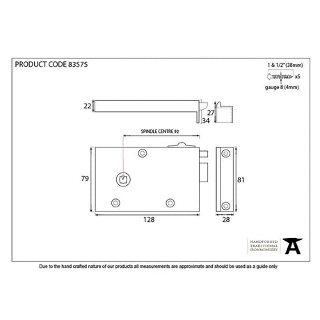From The Anvil Locks & Latches Iron / Rim Latches From The Anvil - Iron Left Hand Bathroom Latch