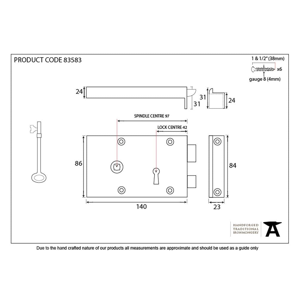From The Anvil Locks & Latches Iron / Rim Locks From The Anvil - Iron Left Hand Rim Lock - Small