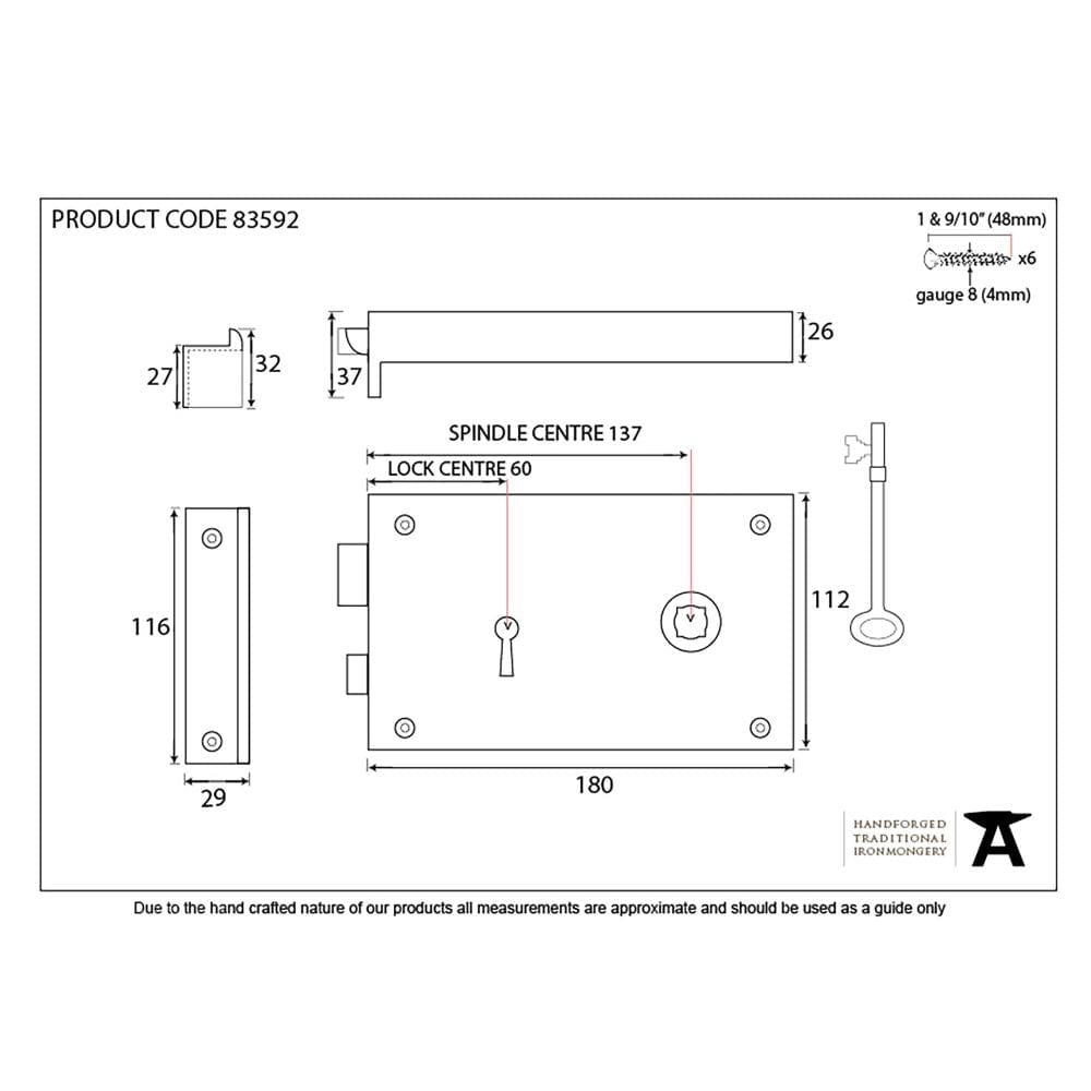 From The Anvil Locks & Latches Iron / Rim Locks From The Anvil - Iron Right Hand Rim Lock - Large