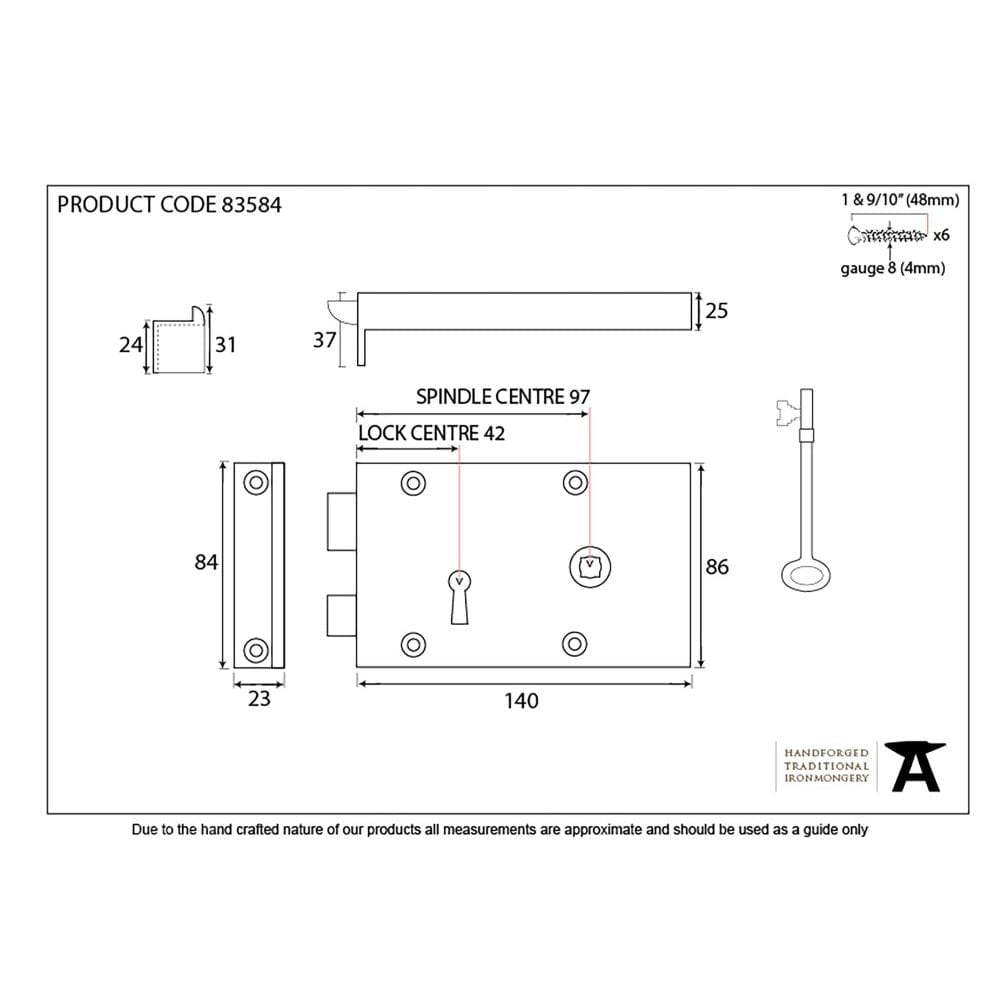 From The Anvil Locks & Latches Iron / Rim Locks From The Anvil - Iron Right Hand Rim Lock - Small