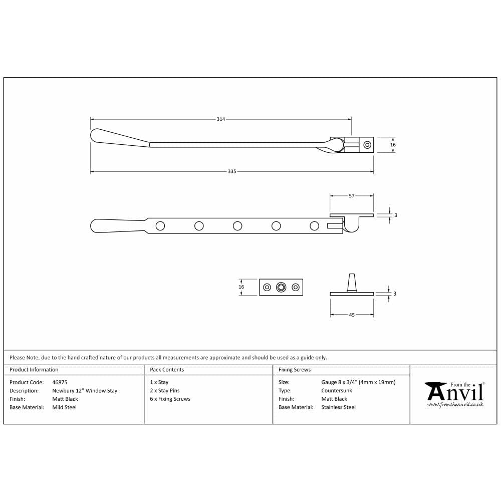 From The Anvil Window Furniture Matt Black / 12"/300mm From The Anvil - Matt Black 12" Newbury Stay