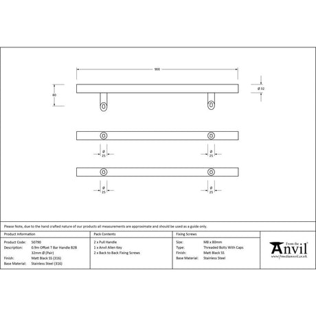 From The Anvil Door Furniture Matt Black / Back to Back Fixing Pack From The Anvil - Matt Black (316) 0.9m Offset T Bar Handle B2B 32mm