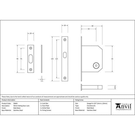 From The Anvil Locks & Latches Matt Black / Sliding Door Locks From The Anvil - Matt Black 50mm Sliding Door Lock