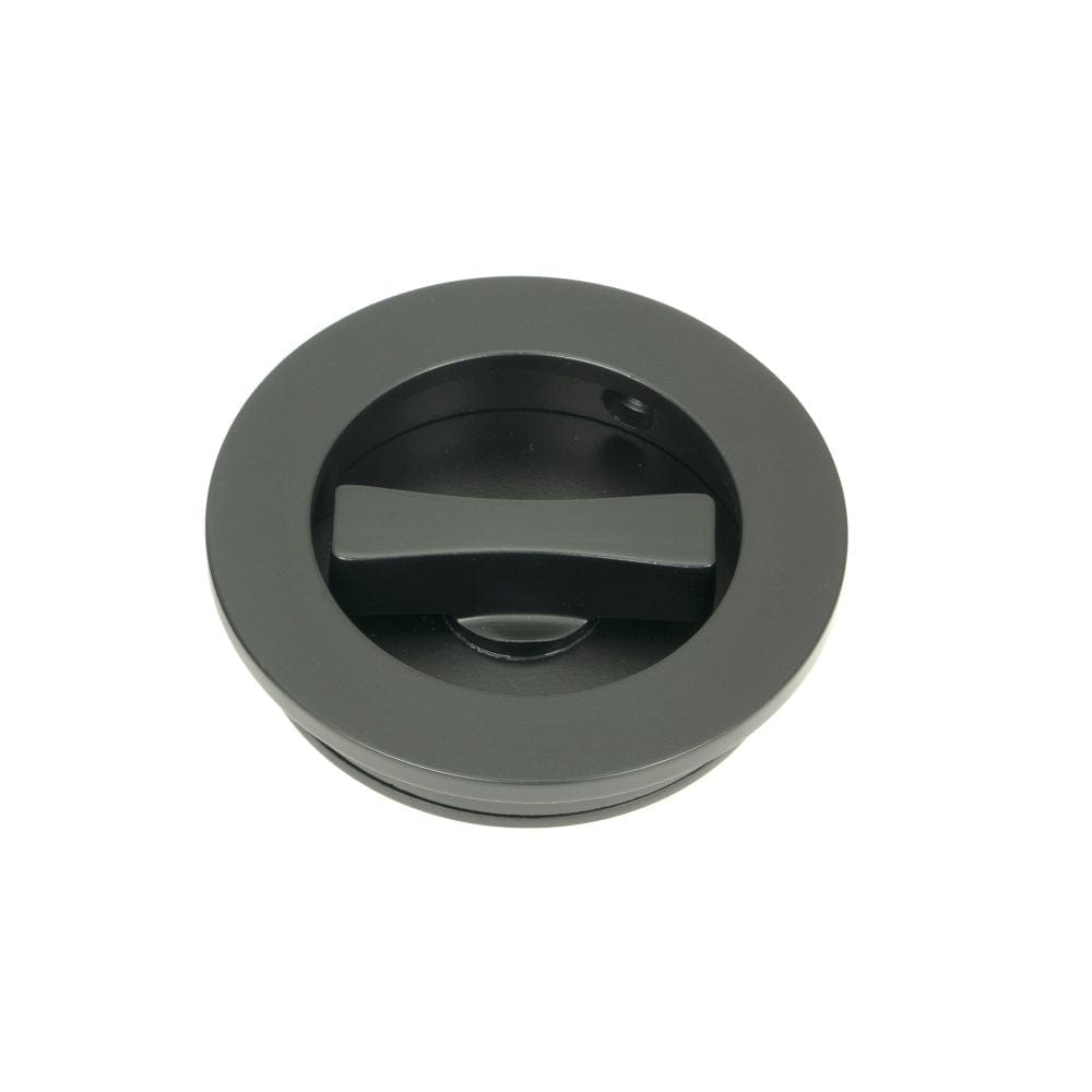 From The Anvil Door Furniture Matt Black / Round Flush Pull (Privacy) / Round From The Anvil - Matt Black 60mm Plain Round Pull - Privacy Set