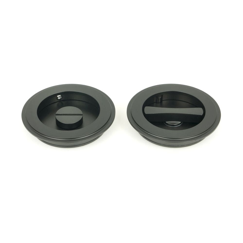 From The Anvil Door Furniture Matt Black / Round Flush Pull (Privacy) / Round From The Anvil - Matt Black 75mm Art Deco Round Pull - Privacy Set