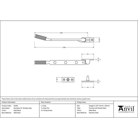 From The Anvil Window Furniture Matt Black / 8"/200mm From The Anvil - Matt Black 8" Brompton Stay