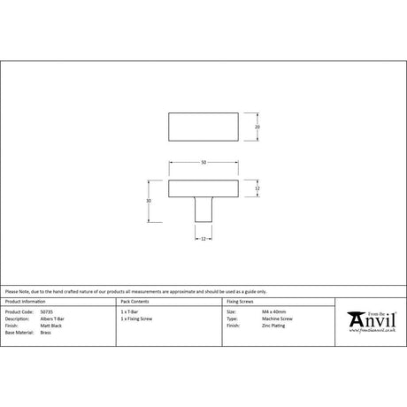 From The Anvil Cabinet Hardware Matt Black / Cabinet T-Pulls From The Anvil - Matt Black Albers T-Bar