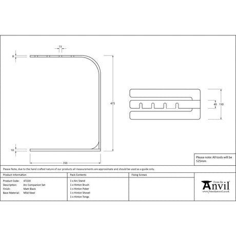 From The Anvil Home & Garden Matt Black / Companion Sets From The Anvil - Matt Black Arc Companion Set - Hinton Tools