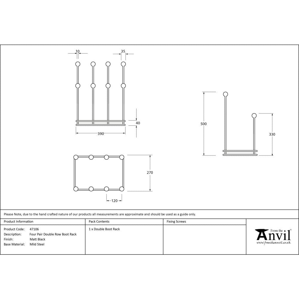 From The Anvil Home & Garden Matt Black / Boot Racks From The Anvil - Matt Black Four Pair Boot Rack