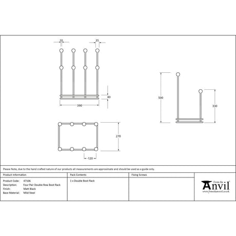 From The Anvil Home & Garden Matt Black / Boot Racks From The Anvil - Matt Black Four Pair Boot Rack