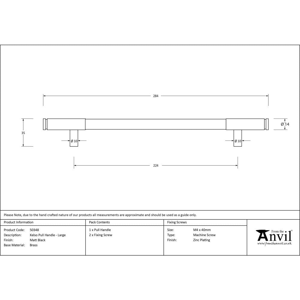 From The Anvil Cabinet Hardware Matt Black / Cabinet Pull Handles / Large From The Anvil - Matt Black Kelso Pull Handle - Large