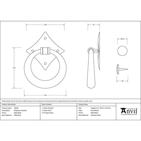 From The Anvil Door Furniture Matt Black / Ring Door Knocker From The Anvil - Matt Black Ring Door Knocker