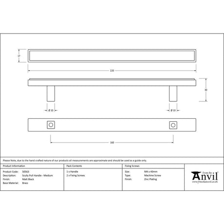 From The Anvil Cabinet Hardware Matt Black / Cabinet Pull Handles / Medium From The Anvil - Matt Black Scully Pull Handle - Medium