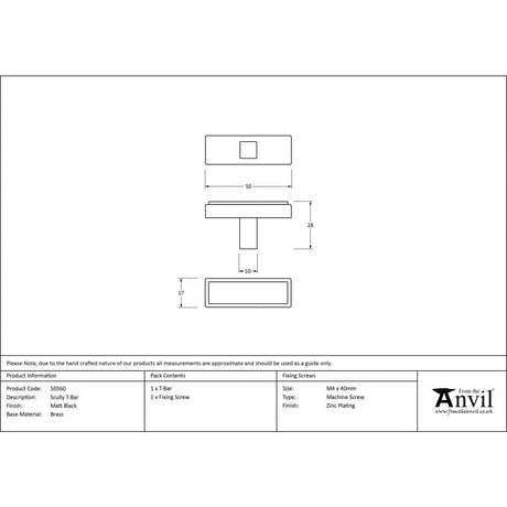 From The Anvil Cabinet Hardware Matt Black / Cabinet T-Pulls From The Anvil - Matt Black Scully T-Bar