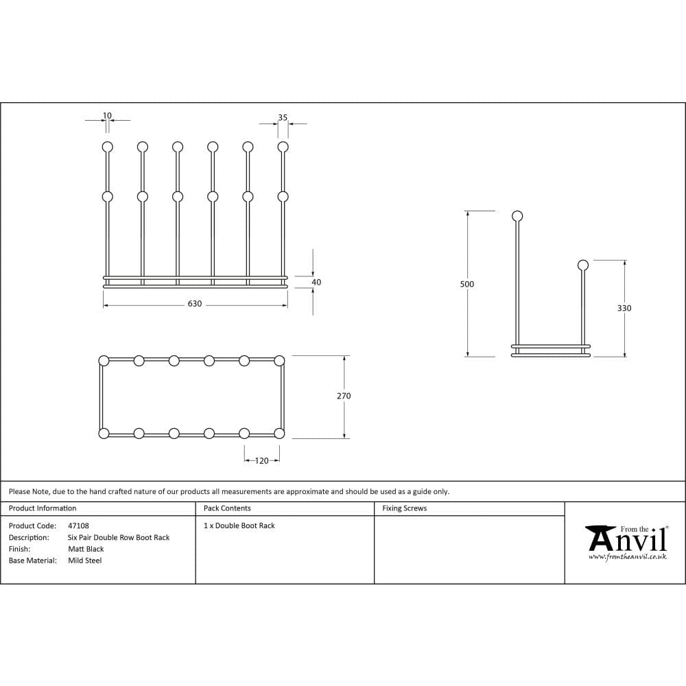 From The Anvil Home & Garden Matt Black / Boot Racks From The Anvil - Matt Black Six Pair Boot Rack