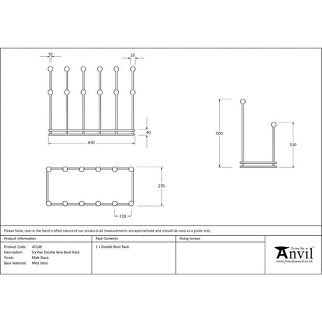 From The Anvil Home & Garden Matt Black / Boot Racks From The Anvil - Matt Black Six Pair Boot Rack