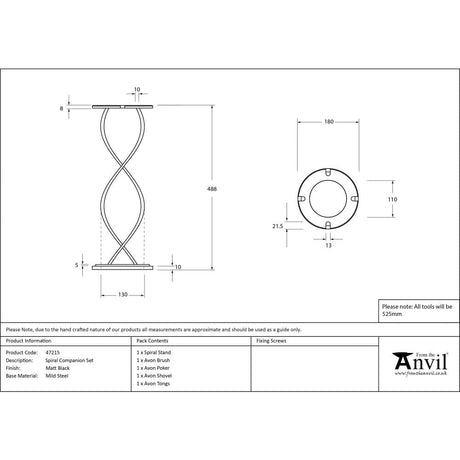 From The Anvil Home & Garden Matt Black / Companion Sets From The Anvil - Matt Black Spiral Companion Set - Avon Tools