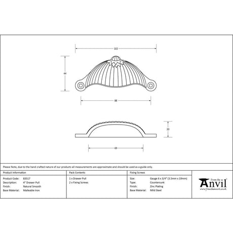 From The Anvil Cabinet Hardware Natural Smooth / Cabinet Cup Pulls From The Anvil - Natural Smooth 4" Flower Drawer Pull