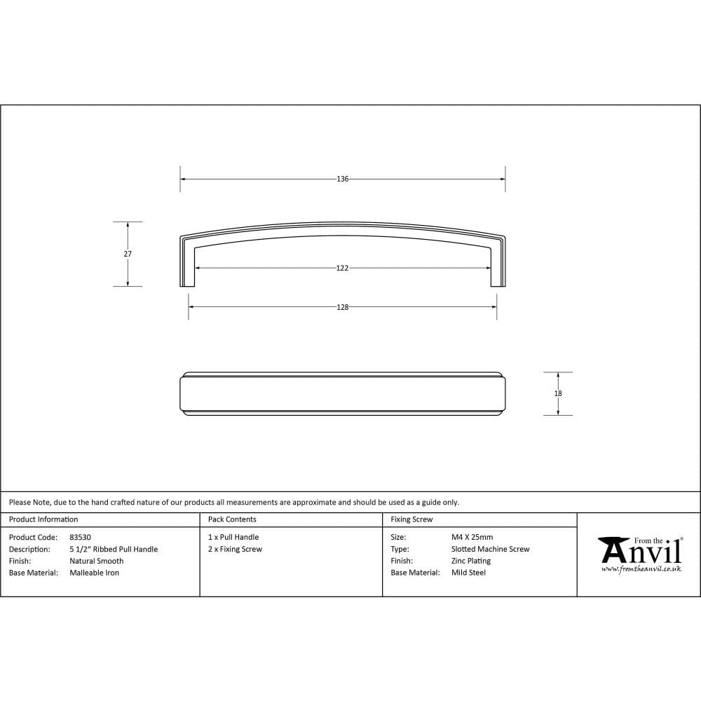 From The Anvil Cabinet Hardware Natural Smooth / Cabinet Pull Handles From The Anvil - Natural Smooth 5 1/2" Ribbed Pull Handle