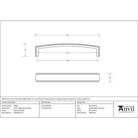 From The Anvil Cabinet Hardware Natural Smooth / Cabinet Pull Handles From The Anvil - Natural Smooth 5 1/2" Ribbed Pull Handle